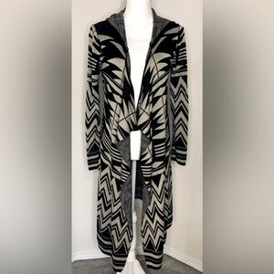 Cupio Women Aztec Open Front Long Hooded Cardigan Sweater Small to Medium